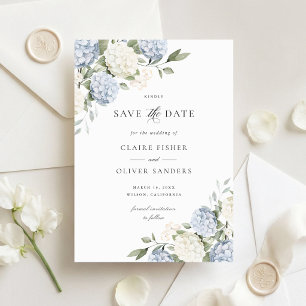 Floral Dusty Blue Hydrangea Wedding Save the Date Invitation