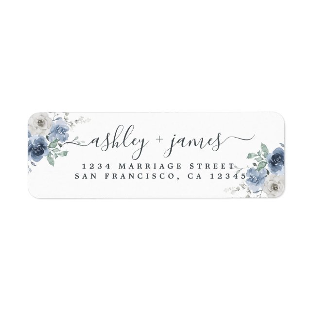 Floral Dusty Blue Ivory Rose Adresse de retour (Devant)