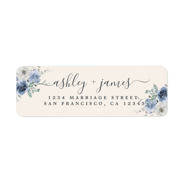 Floral Dusty Blue Ivory Rose Adresse de retour (Devant)