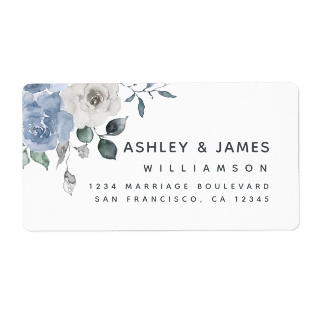 Floral Dusty Blue Ivory Rose Retour Adresse (Devant)
