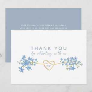 Floral Dusty Blue Mariage Carte de remerciements