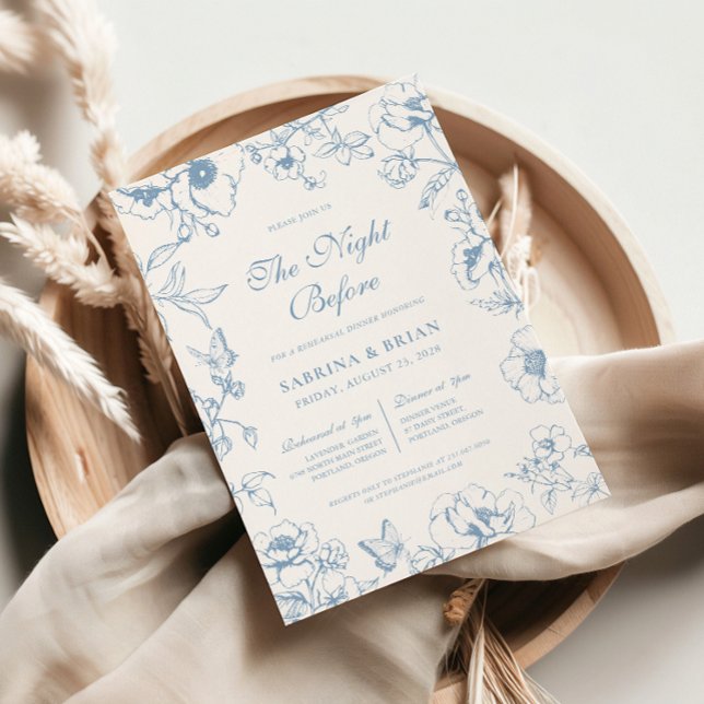 Floral Dusty Blue Night Before Rehearsal Dinner Invitation (Creator Uploaded)