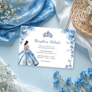 Floral Dusty Blue Princess Quinceañera Reception Enclosure Card
