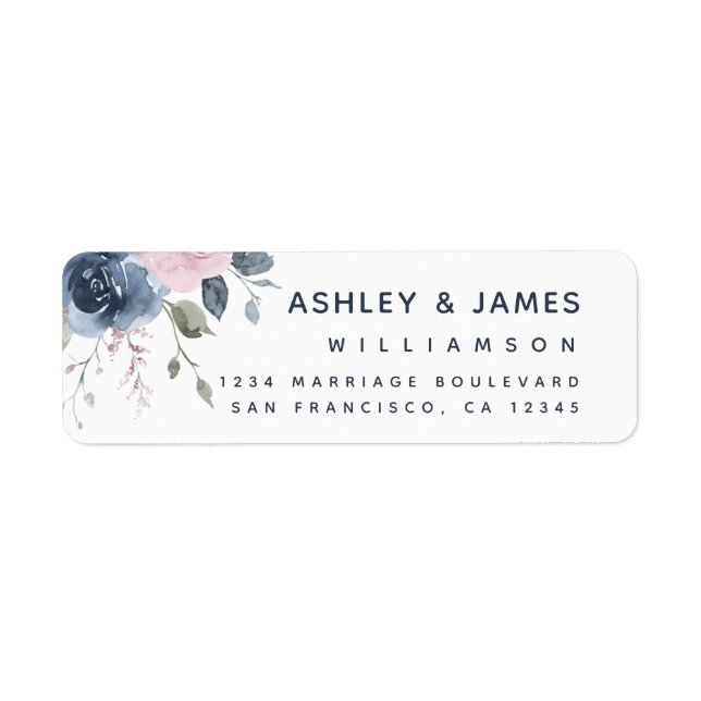Floral Dusty Blue Rose Script Adresse de retour (Devant)