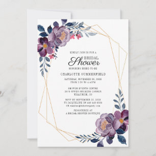 Floral Dusty Blue Script Geometric Bridal Shower Invitation