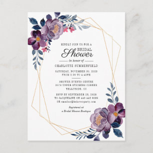 Floral Dusty Blue Script Geometric Bridal Shower Invitation Postcard