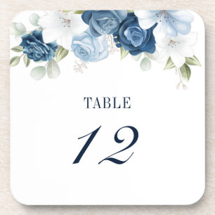Floral Dusty Blue Seating Table Number 12 Coaster