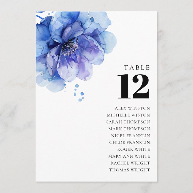Floral Dusty Blue Table Number Seating Chart (Front)