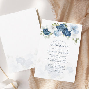 Floral Dusty Blue Watercolor Foliage Bridal Shower Invitation