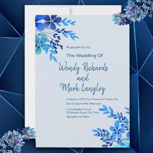 Floral Dusty Blue Watercolor Wedding Postcard