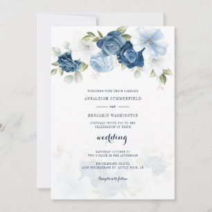 Floral Dusty Blue Wedding Invitation