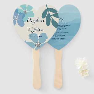 Floral Dusty Blue Wedding Program Hand Fan