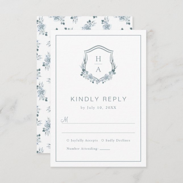 Floral Dusty Blue Wedding RSVP Card (Front/Back)