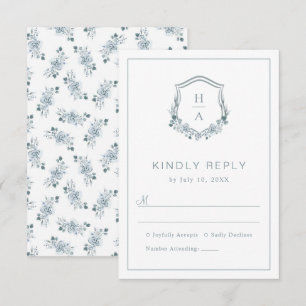 Floral Dusty Blue Wedding RSVP Card