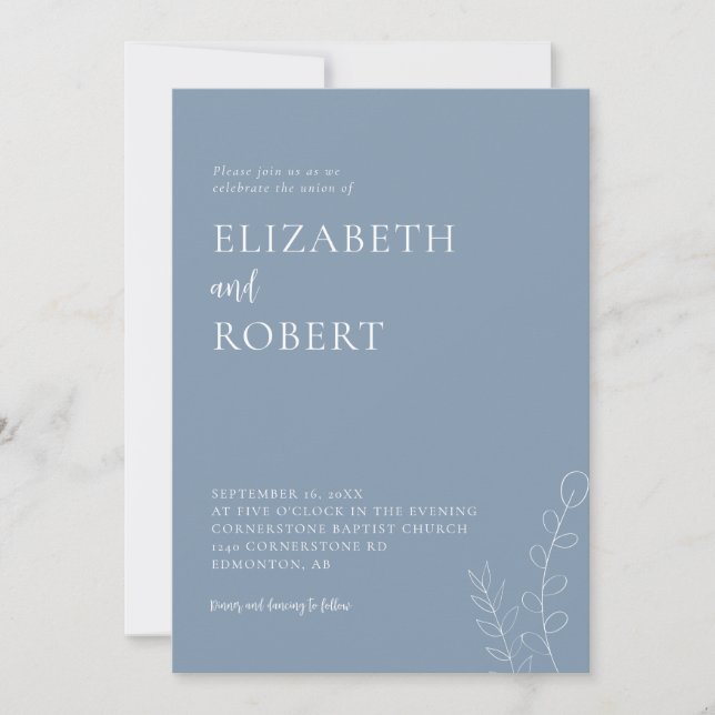 Floral Dusty Blue Wedding Script Elegant Minimal Invitation (Front)