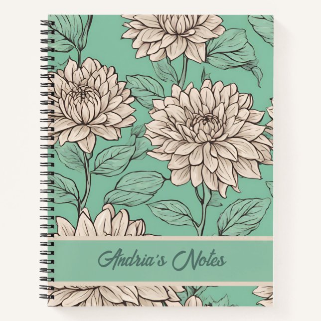 Floral Dusty Grey Dahlia Personalized Notebook (Front)