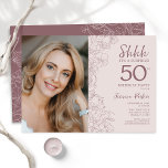 Floral Dusty Pink Surprise Photo 50th Birthday Invitation<br><div class="desc">Floral dusty pink and mauve surprise 50th birthday party invitation with your photo on the front of the card. Elegant modern design featuring botanical outline drawings accents and typography script font. Simple trendy invite card perfect for a stylish female bday celebration. Can be customized to any age. Printed Zazzle invitations...</div>
