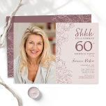 Floral Dusty Pink Surprise Photo 60th Birthday Invitation<br><div class="desc">Floral dusty pink and mauve surprise 60th birthday party invitation with your photo on the front of the card. Elegant modern design featuring botanical outline drawings accents and typography script font. Simple trendy invite card perfect for a stylish female bday celebration. Can be customized to any age. Printed Zazzle invitations...</div>