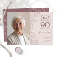 Floral Dusty Pink Surprise Photo 90th Birthday