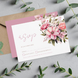Floral Dusty Pink Wildflower Summer Garden Wedding RSVP Card