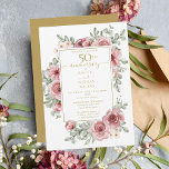 Floral Dusty Rose 50th Golden Wedding Anniversary  Invitation<br><div class="desc">An elegant 50th golden wedding anniversary invitation featuring pretty rose florals and elegant gold typography with a gold background on the reverse. Designed by Thisisnotme©</div>