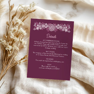 Floral Dusty Rose Blush Burgundy Wedding Details Enclosure Card
