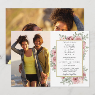Floral Dusty Rose Gold 2 Photos Wedding Invitation