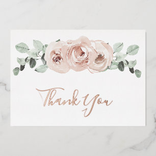 Floral Dusty Rose Gold Foil Wedding Thank You Card