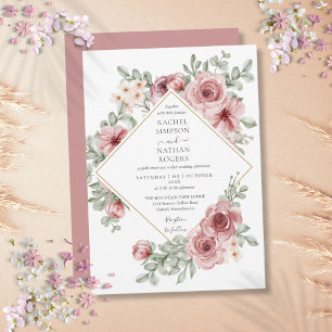 Floral Dusty Rose Gold Geometric Wedding Invitation