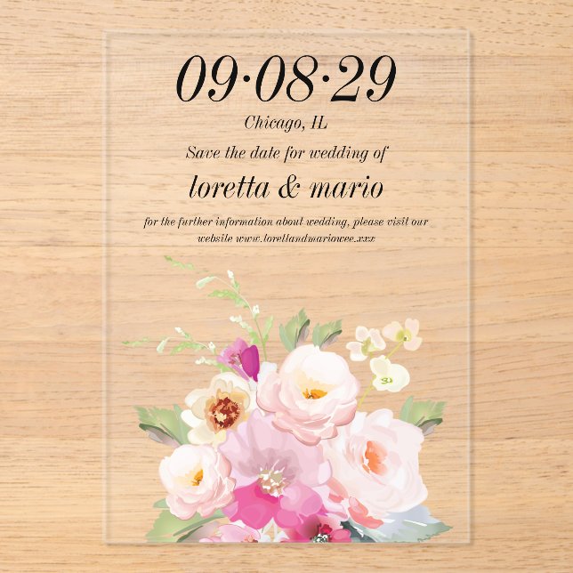 Floral Dusty Rose Save the date Acrylic Invitation (Front)