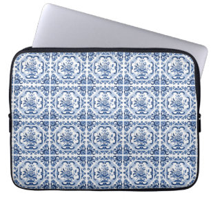 Floral Dutch Tiles Pattern Laptop Sleeve