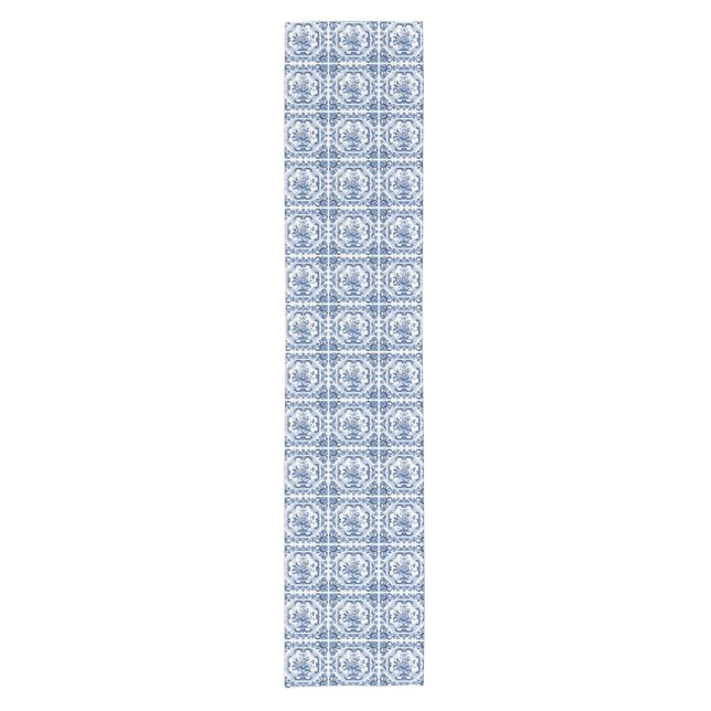 Floral Dutch Tiles Pattern Short Table Runner (Front)