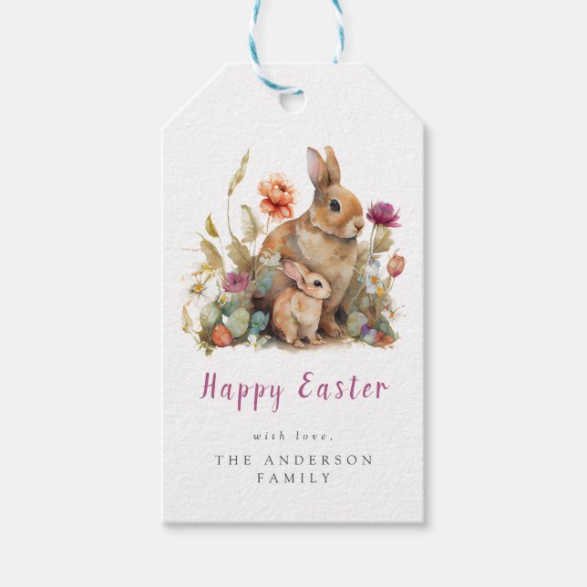 Floral Easter Bunnies Gift Tags (Front)
