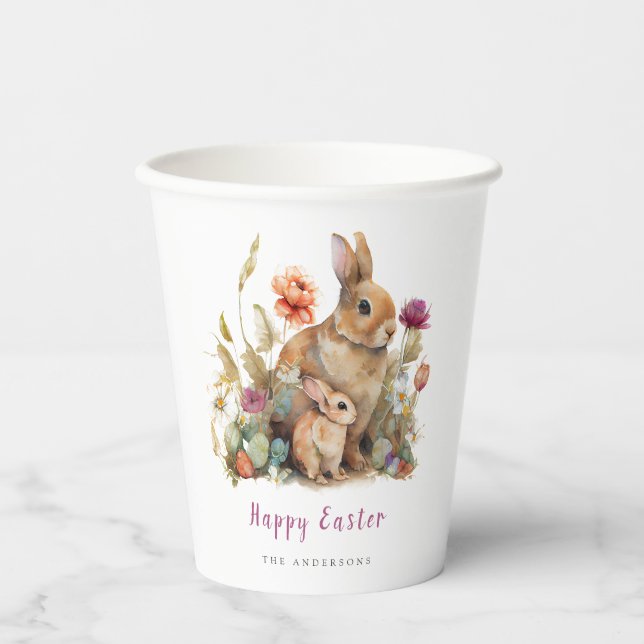 Floral Easter Bunnies Paper Cups (Front)