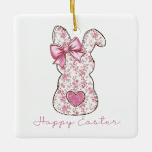 Floral Easter Bunny Ceramic Ornament