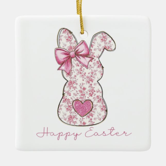 Floral Easter Bunny Ceramic Ornament (Front)