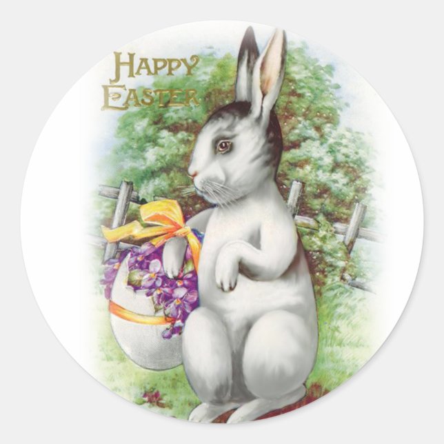 Floral Easter Bunny Classic Round Sticker (Front)