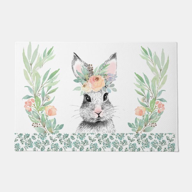 Floral Easter Bunny Doormat (Front)