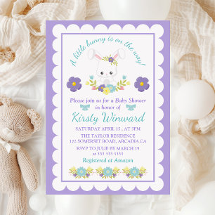 Floral Easter Bunny & Eggs Baby Shower Invitation