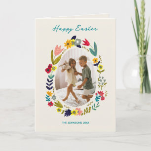 Floral Easter Bunny Family Photo Spring Greeting Holiday Card