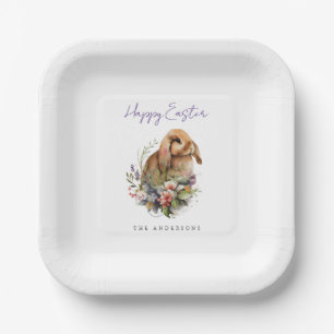 Floral Easter Bunny Paper Plate