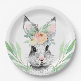 Floral Easter Bunny Paper Plate