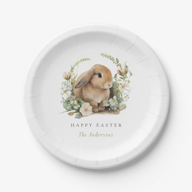 Floral Easter Bunny Paper Plates (Front)