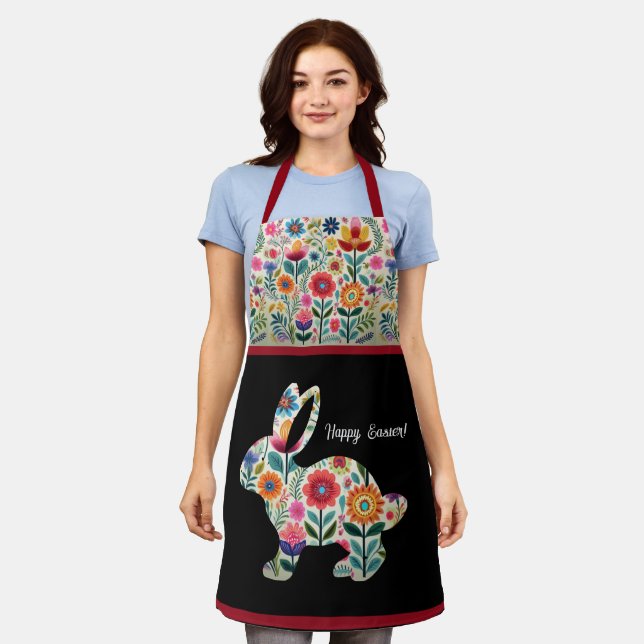 Floral Easter Bunny Silhouette Apron Spring Gift (Worn)