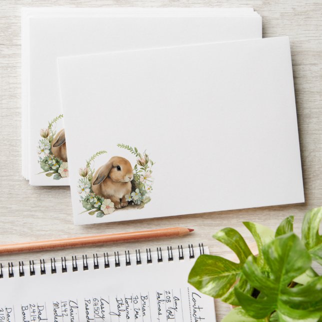 Floral Easter Bunny Watercolor Spring Rabbit Envelope (Stacked)