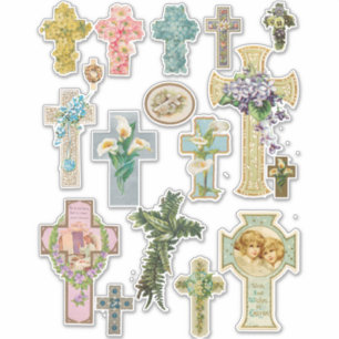 Floral Easter Crosses vintage Religious Art