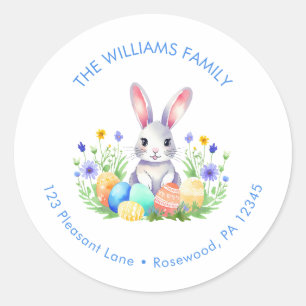Floral Easter Egg Bunny Return Address Classic Round Sticker