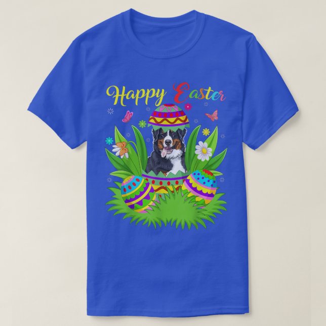 Floral Easter Egg Lover Funny Bernese Mountain Dog T-Shirt (Design Front)