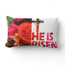 Floral Easter "He is Risen" Holiday Throw Pillow