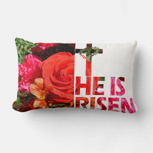 Floral Easter "He is Risen" Holiday Throw Pillow
